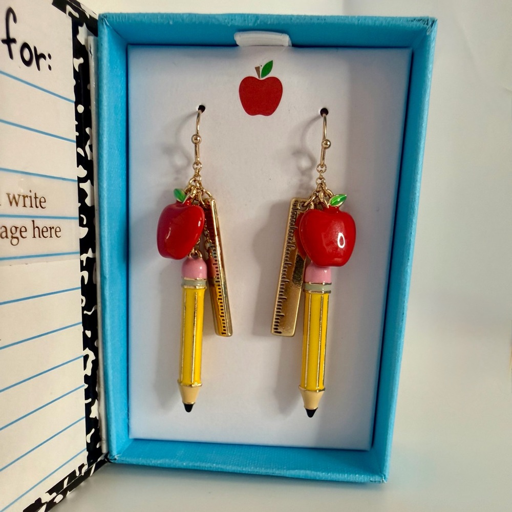 Apple & Pencil Earrings in Gift Box - Teacher Appreciation Gift - Picture 3 of 10